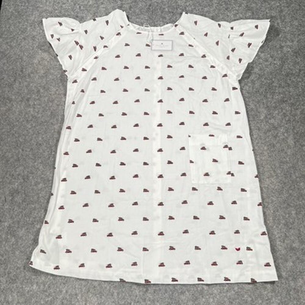 Petite Plume Gown Womens S White Cotton Car Print Nursing Hospital Christmas NWT
